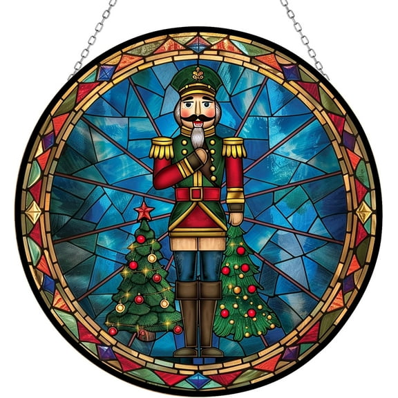 Nutcracker Standing Suncatchers for Windows by Clare Donovan, Stained Glass Window Hangings,Hand-Painted Glass Panel Perfect for Home Decorr
