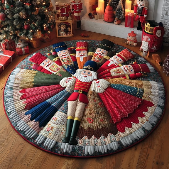 Nutcracker Story Quilted Round Mat, 3D Optical Illusion Christmas Rug, Nutcracker Story Floor Mat, Holiday Home Decor, Indoor Outdoor Area Rug
