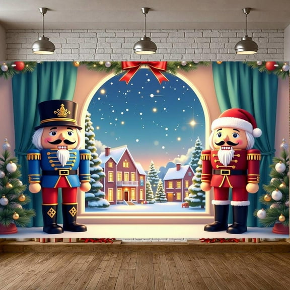 Nutcracker Theme Christmas Banner Christmas Nutcracker Banner Colorful Design Snow Scene Winter Decoration Banner for Christmas Party Home Decoration Holiday Celebration