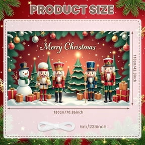 Nutcracker Theme Christmas Banner Snowman Design Merry Christmas Banner Christmas Tree Decor Red Background Xmas Banner for Christmas Party Holiday Decoration Indoor Celebration
