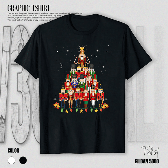 Nutcracker Tree Festive Holiday Graphic Men Women Kids Design Unisex T-Shirt V15251, up to Size 5XL