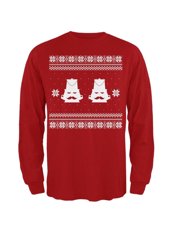 Nutcracker Ugly Christmas Sweater Red Adult Long Sleeve T-Shirt - Medium