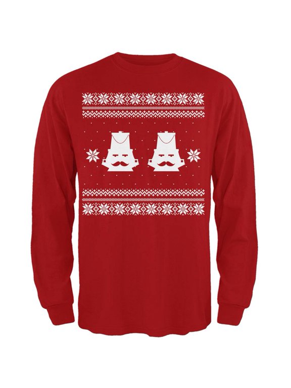 Nutcracker Ugly Christmas Sweater Red Adult Long Sleeve T-Shirt - Small