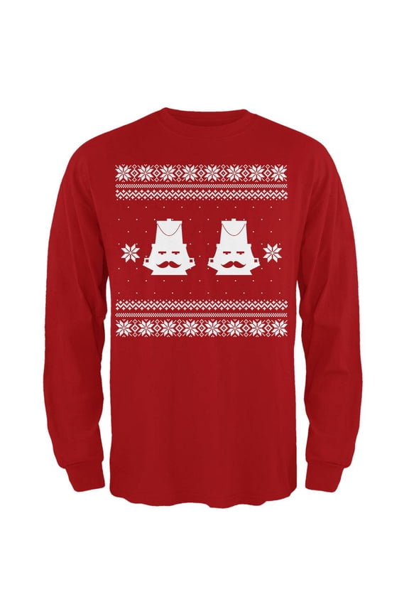 Nutcracker Ugly Christmas Sweater Red Adult Long Sleeve T-Shirt - X-Large
