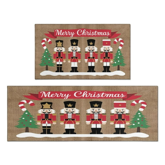 Nutcracker Winter Holiday Wlecome Xmas Kitchen Mat 2 PCS Merry Chrismas Absorbent Kitchen Rug, Waterproof Non-Slip Kitchen Mats and Rugs Light Crystal Velvet Rug for Kitchen Floor Home Office