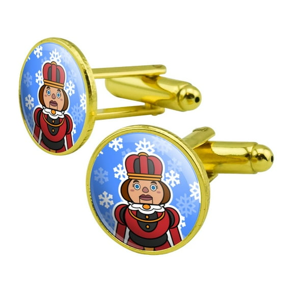 Nutcracker Woman with Snowflakes Round Cufflink Set Gold Color