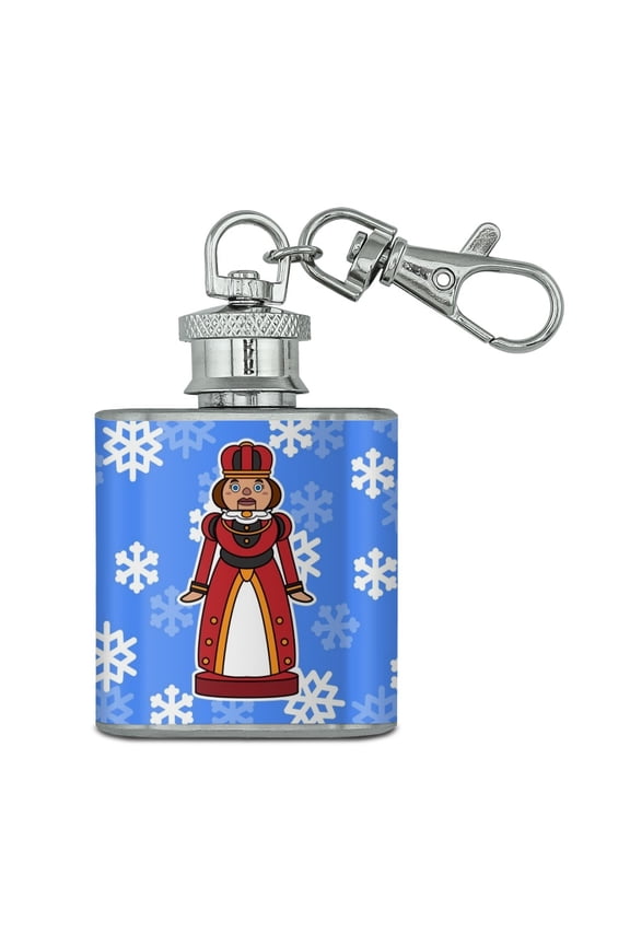 Nutcracker Woman with Snowflakes Stainless Steel 1oz Mini Flask Key Chain