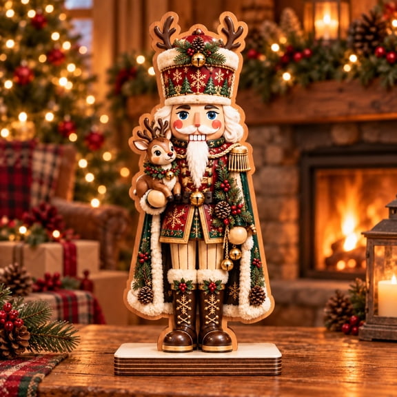 Nutcracker Wooden Block Reindeer Figure for Christmas Tabletop Display