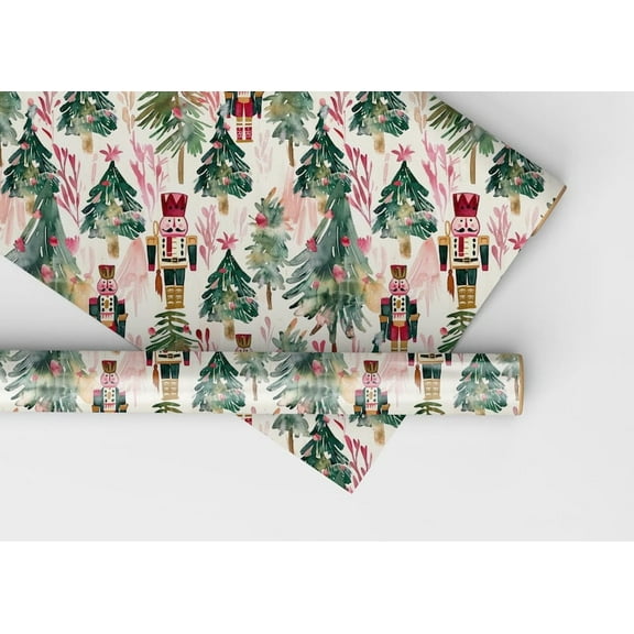 Nutcracker Wrapping Paper Modern Christmas Gift Wrap Roll, Watercolor Nutcracker Wrapping Paper Roll, Pink Christmas Gift Wrapping 5 Pack
