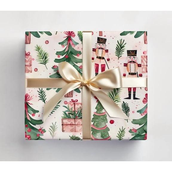 Nutcracker Wrapping Paper Roll, Nutcracker Gift Wrapping Roll, Modern Christmas Gift Wrap, Watercolor Nutcracker, Pink Christmas Wrapping Paper 58x23in