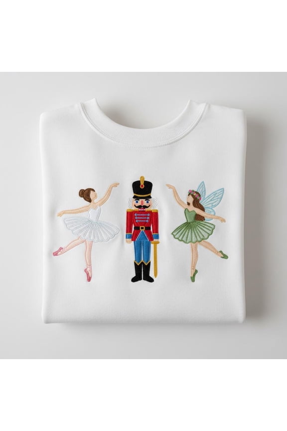 Nutcracker and Ballerina Embroidered Sweatshirt, Sugar Plum Fairy Crewneck, Ballet Dancer Christmas Sweater, Holiday Show Gift