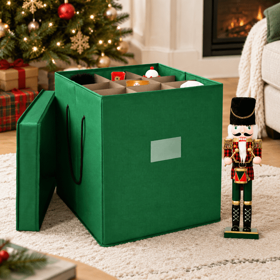 Nutcracker and Figurine Collectible Storage Box, Holds 9 Holiday Ornaments Up to 16" Tall, Green