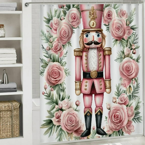 Nutcracker, pink rose wreath waterproof shower curtain Bathroom shower curtain Modern Waterproof Shower Curtain for Country Cottage & Farmhouse Bathroom Decor