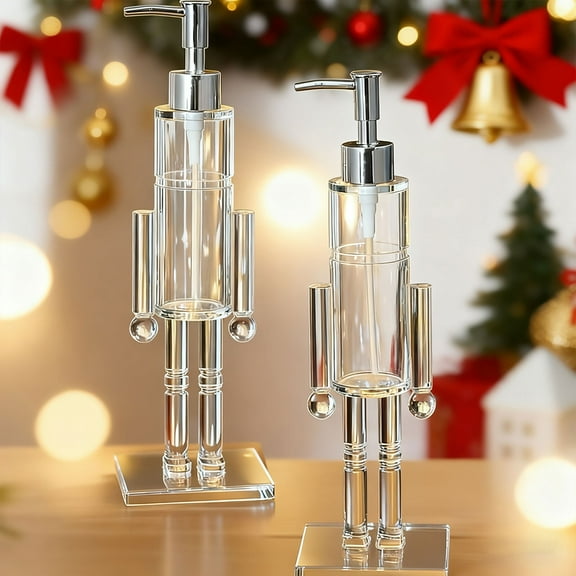 Nutcracker soap Dispenser, 11.8" Acrylic Clear Nutcracker Soap Dispenser Xmas Decorative Hand Pump Refillable Christmas Lotion Container for Xmas Kitchen Bathroom Counters Decor