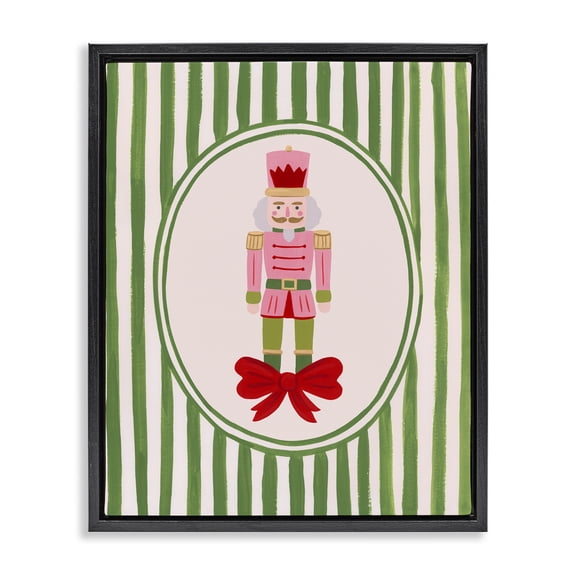 Stupell Industries Nutcracker with Ribbon Stripes Black Framed Floater Canvas Wall Art, design by Courtney Haley, 21 x 17