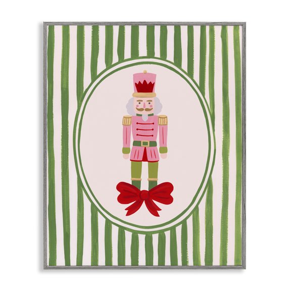 Stupell Industries Nutcracker with Ribbon Stripes Gray Framed Giclee Art, design by Courtney Haley, 30 x 24