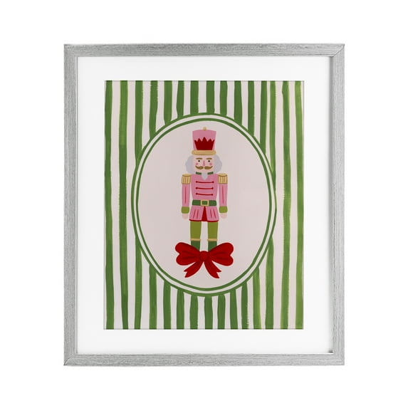 Stupell Industries Nutcracker with Ribbon Stripes Gray Framed Print Under Glass, design by Courtney Haley, 21 x 17