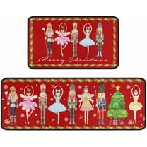 Nutcrackers Merry Christmas Kitchen Rugs Set of 2, Red Nutcracker Christmas Decor, Merry Xmas Rug Winter Mats, Xmas Decorations for Home, Low-Profile Kitchen Floor Mat (Red, 17"x47" 17"x30")