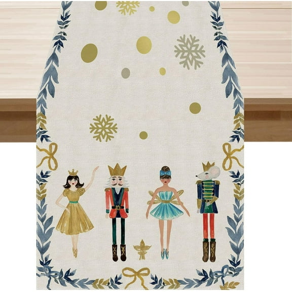 Nutcrackers Merry Christmas Table Runner, Seasonal Winter Holiday Kitchen Dining Table Decoration for Indoor Outdoor Home Party Decor 13 x 72 Inch