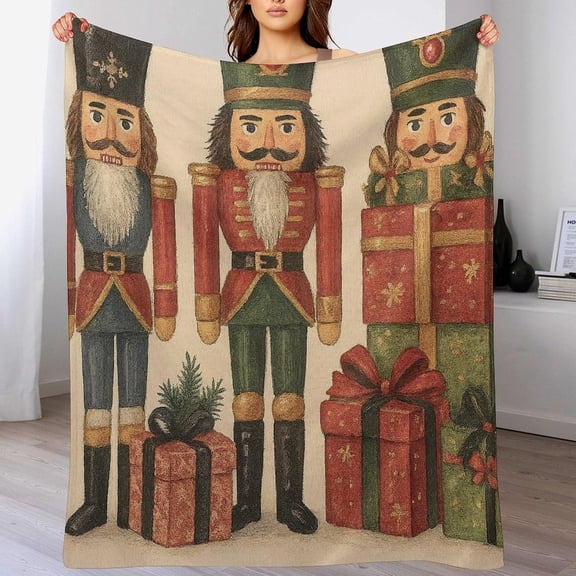 Nutcrackers Presents Throw Blankets Flannel Blanket Christmas Decorative Blankets for Home Bed Sofa Couch 50×60 Inch