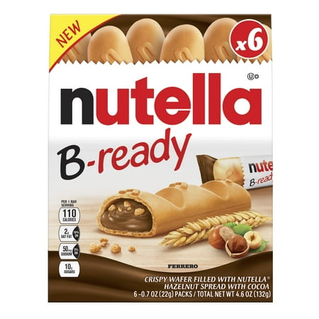 Nutella B-ready, Hazelnut Spread with Cocoa, 6 Individually Wrapped Snack Bars