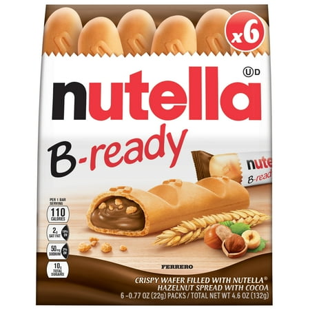 Nutella B-ready Hazelnut Spread with Cocoa Wafer, Snack Bar Pack, 6 Individually Wrapped Bars-Pack Of 2