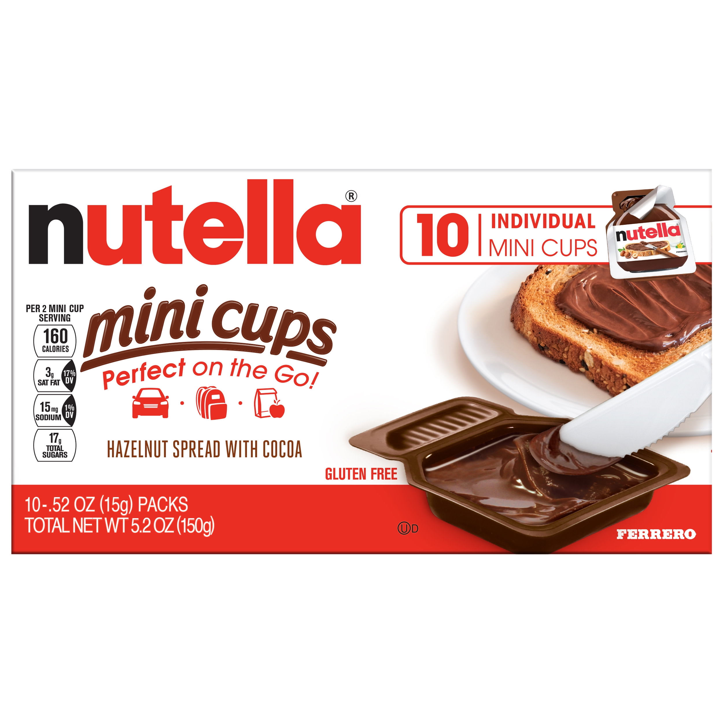 Nutella Chocolate Hazelnut Spread, Perfect Topping for Pancakes, Single  Serve Mini Cups, .52 oz, 10 Count