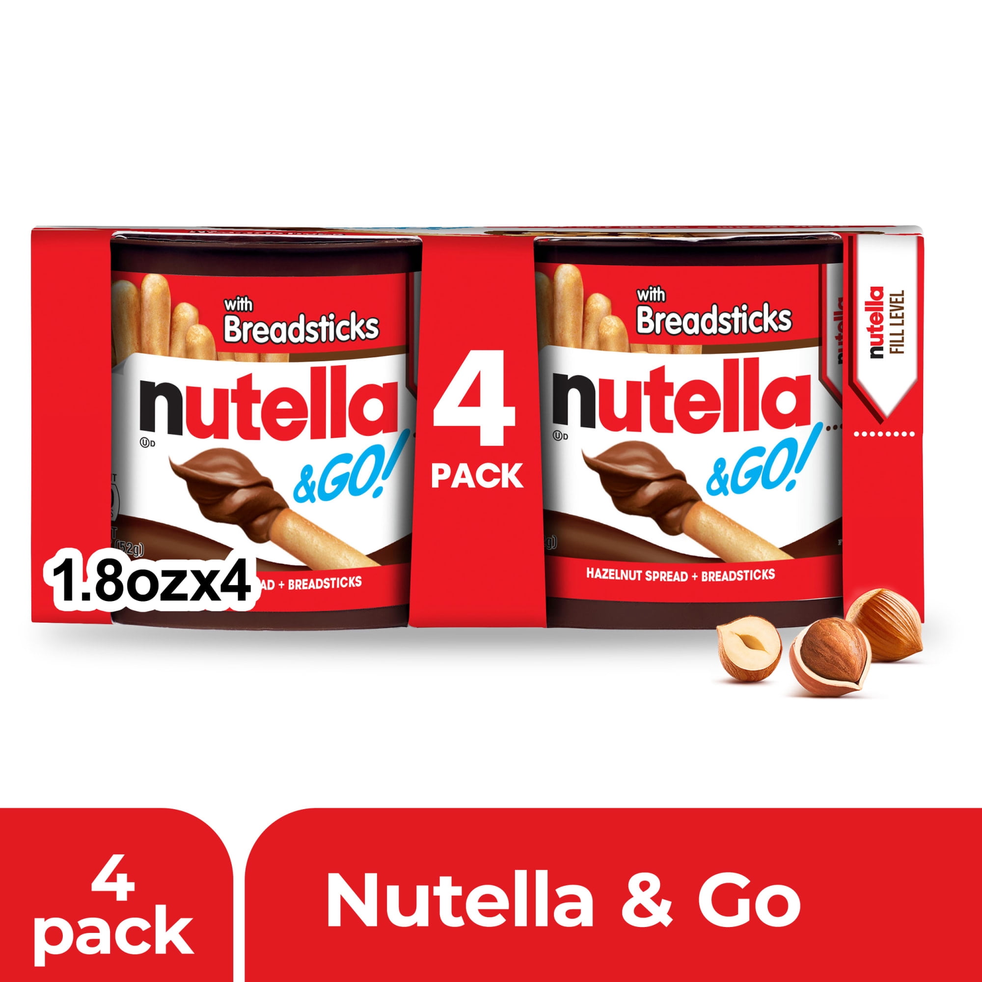 Nutella & GO! Chocolate Hazelnut Spread with Cocoa + Breadsticks, 4 Snack Packs, 1.8 oz Each