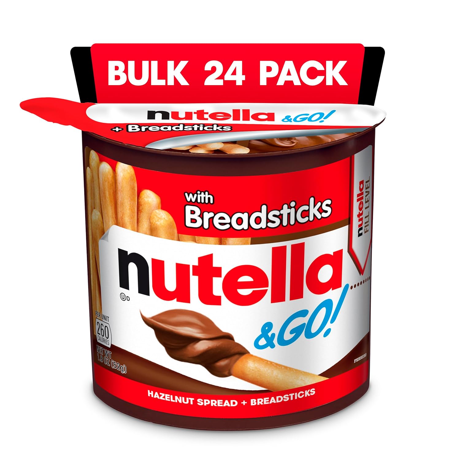 Nutella & GO! Bulk 24 Pack, Hazelnut and Cocoa Spread with Breadsticks