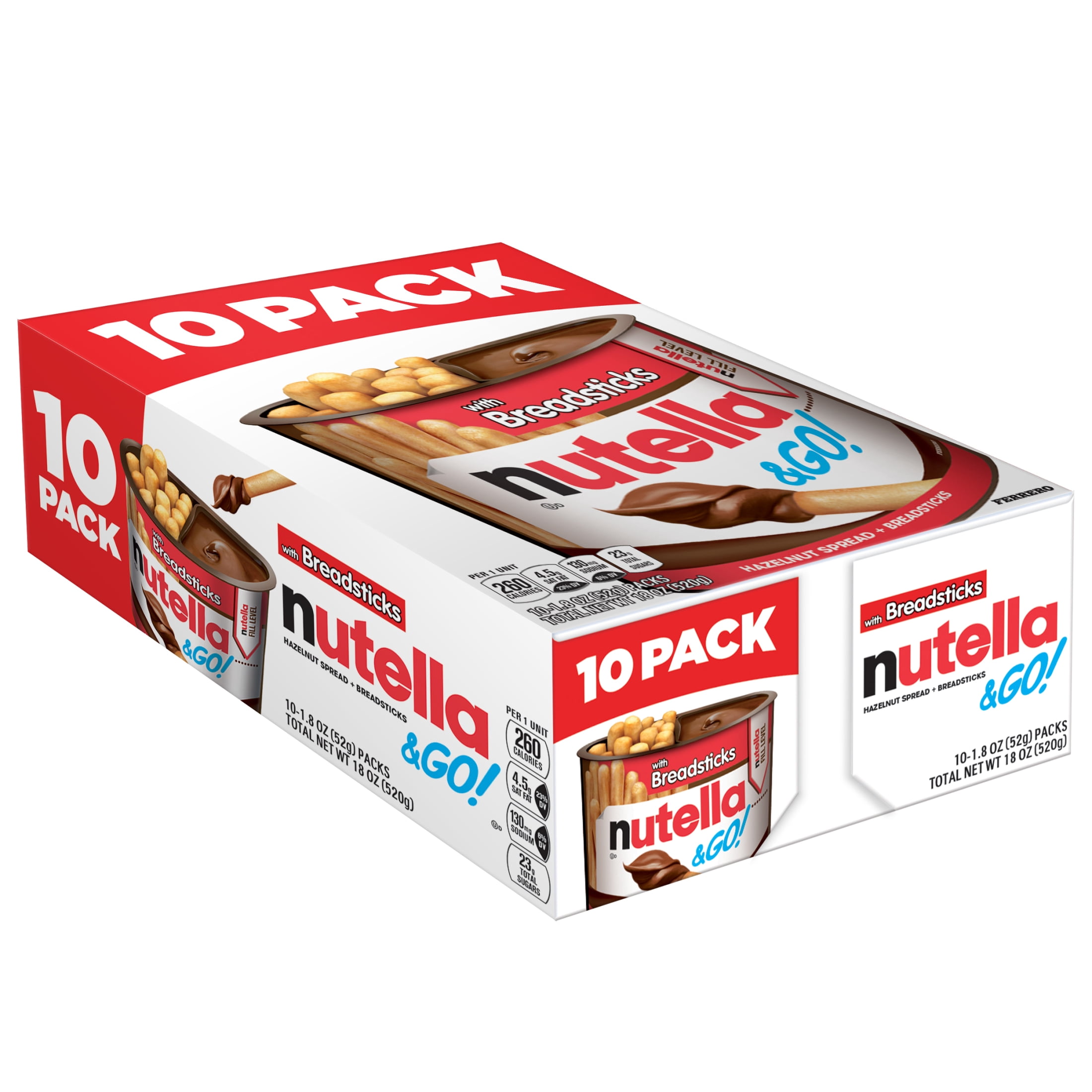 Nutella & GO! Chocolate Hazelnut Spread with Cocoa + Breadsticks, 10 Snack  Packs, 1.8 oz  Each