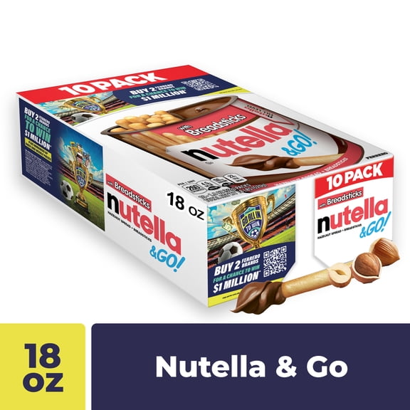 Nutella & GO! Chocolate Hazelnut Spread with Cocoa + Breadsticks, 10 Snack Packs, 1.8 oz Each