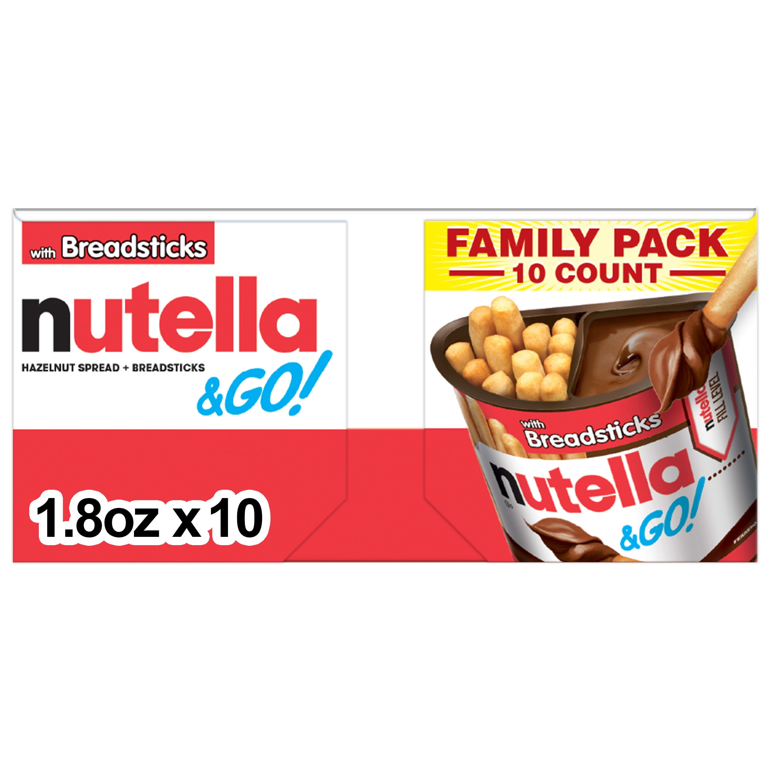 Nutella & GO! Hazelnut And Cocoa Spread With Breadsticks, Snack Cups, 1.8 oz Each, 10 Pack