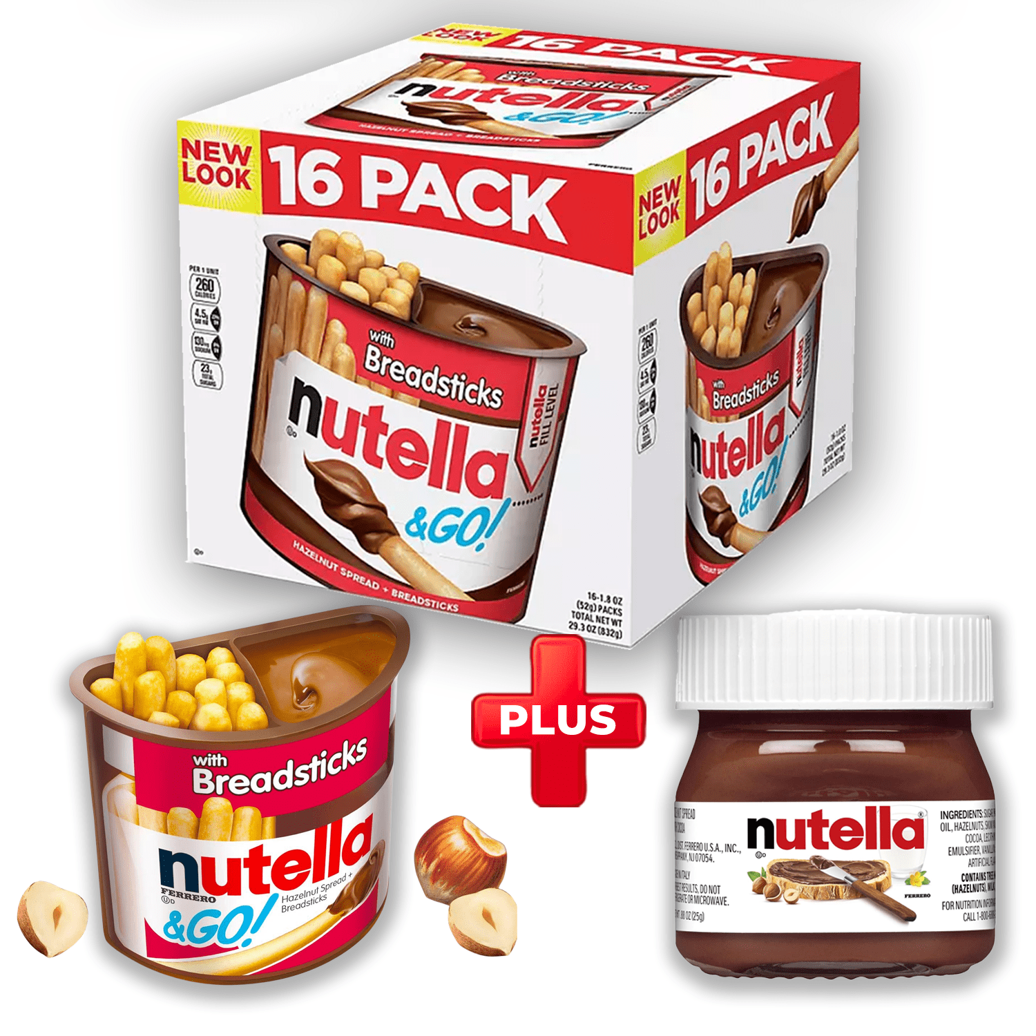 Nutella & GO! Hazelnut and Cocoa Spread With Breadsticks, 16 Pack (1.8 oz)+Bonus Mini Glass Jar (0.88 oz)