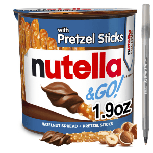 Nutella & Go Chocolate Hazelnut Spread with Cocoa + Pretzel Sticks, Portable Single Serve Snack Pack, 1.9 oz with pan