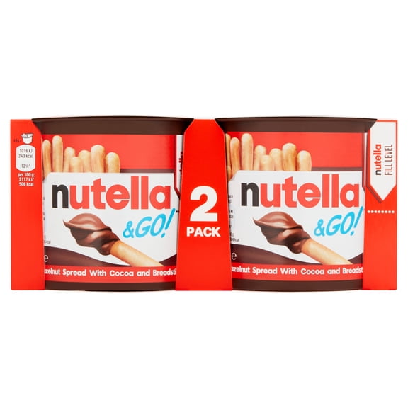 Nutella & Go! Hazelnut Chocolate Spread and Breadsticks Snack Pot Multipack 2 x 48g, Imported from Britain