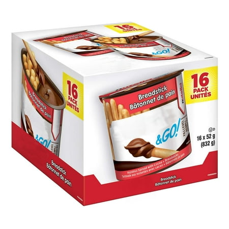 Nutella & Go Snack Packs 16-Pack (52g Each) - Hazelnut Spread with Breadsticks