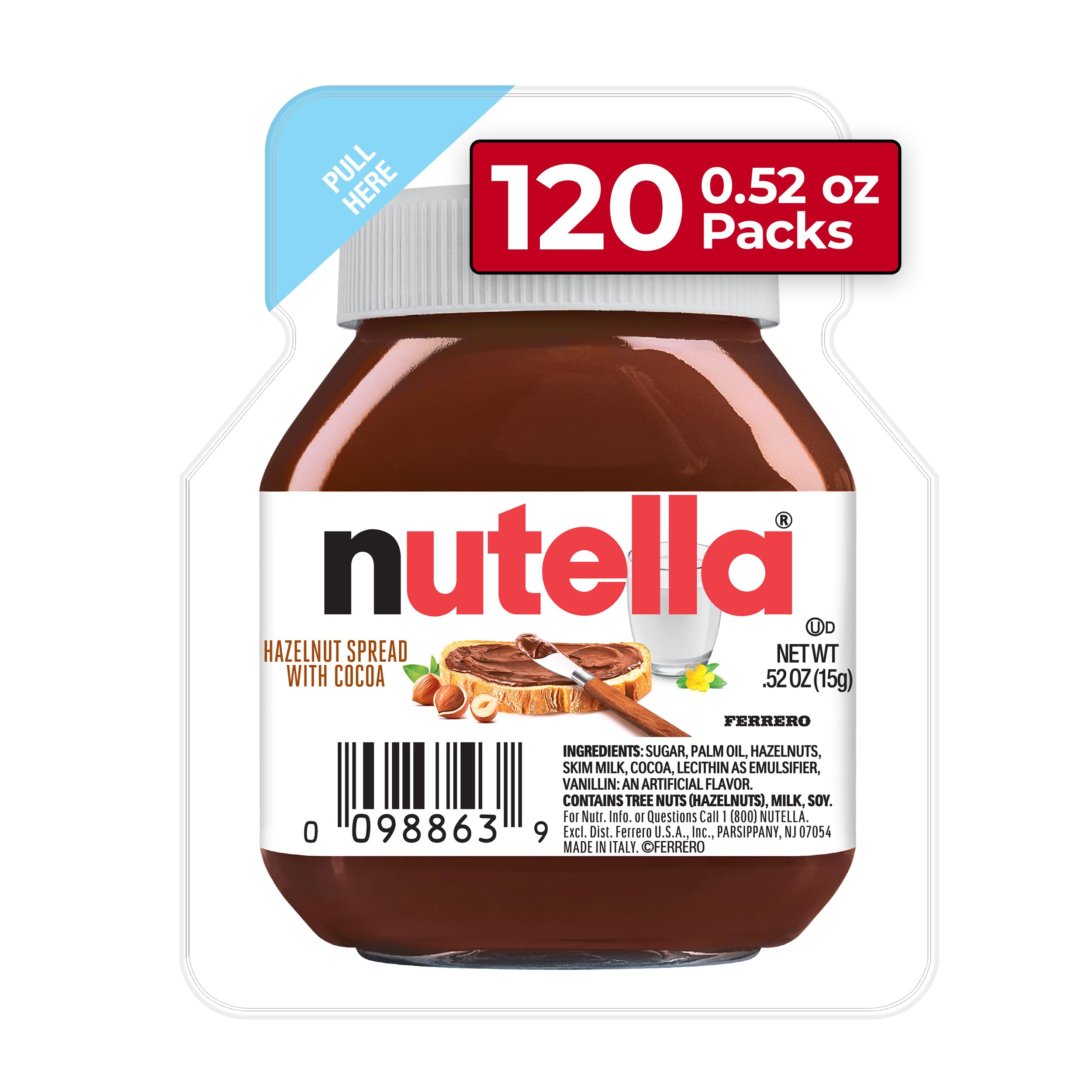 Nutella Hazelnut Spread Single Serve Mini Cups, 120 Packs, Baking