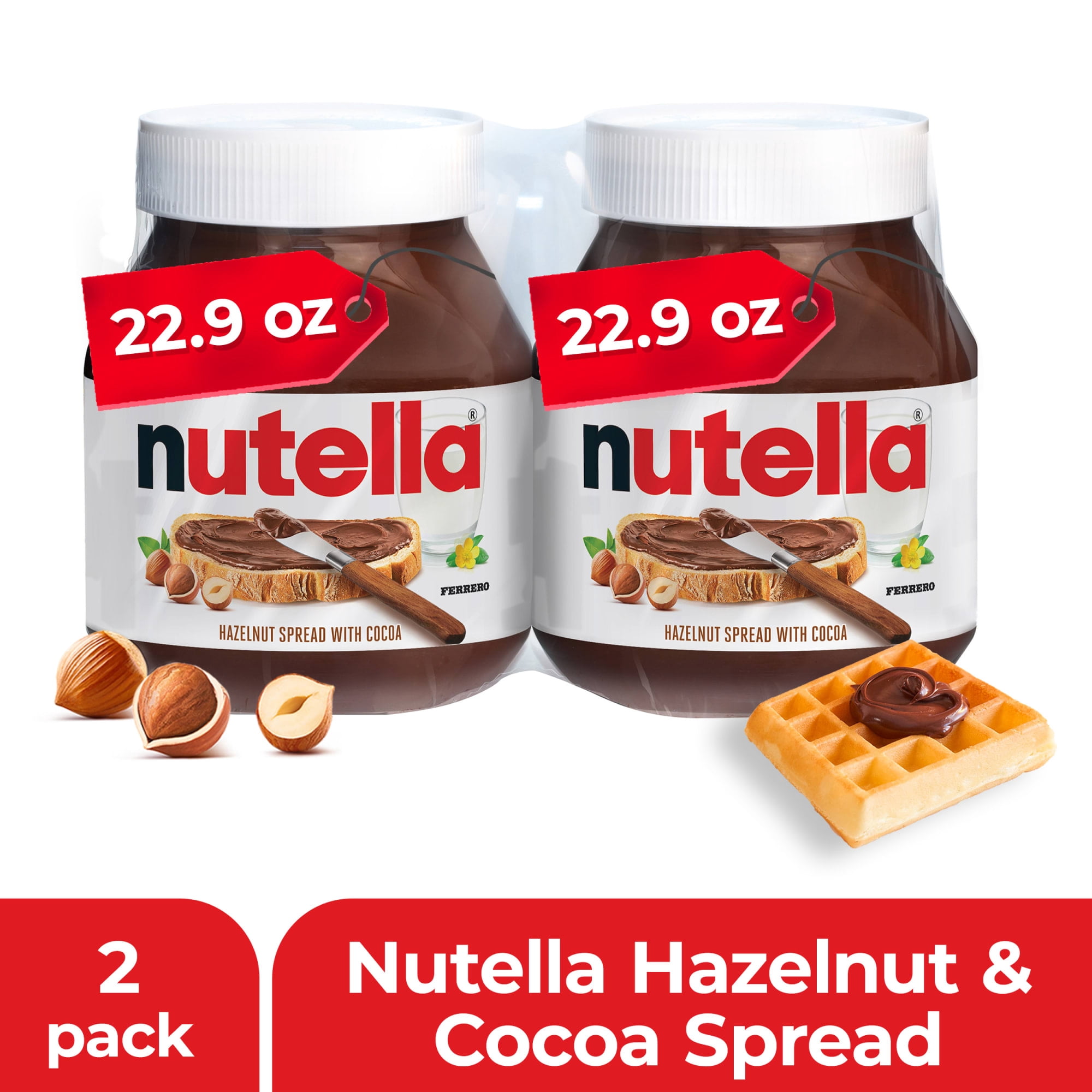 Nutella Hazelnut Spread with Cocoa, Creamy Hazelnut Spread, Breakfast Favorite, 2 Jars, 45.8 oz