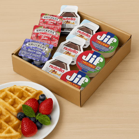 Nutella, Jif, Smuckers Jam & Grape Jelly - Breakfast Snack Variety Pack 40 Count - Back to School Pack