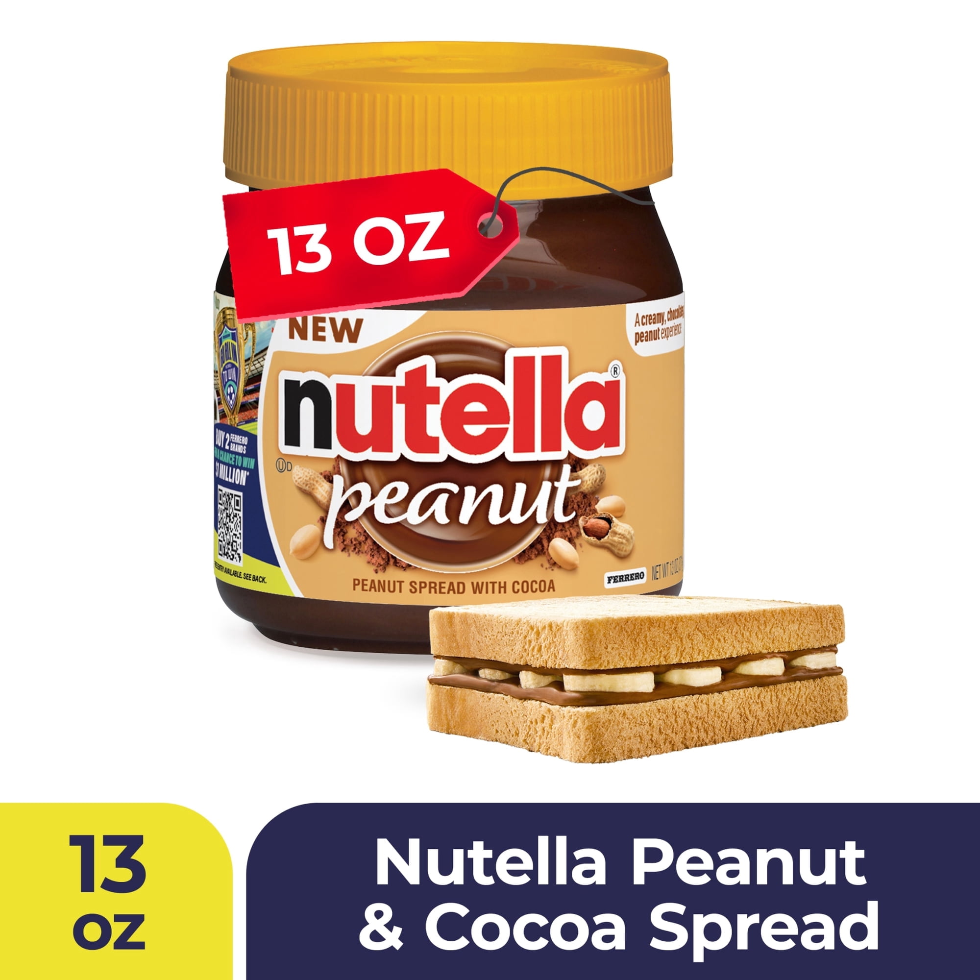 Nutella Peanut Spread With Cocoa, Smooth and Creamy, for Afternoon Snacking, Family Gifts, Unique Snacks, 13 oz