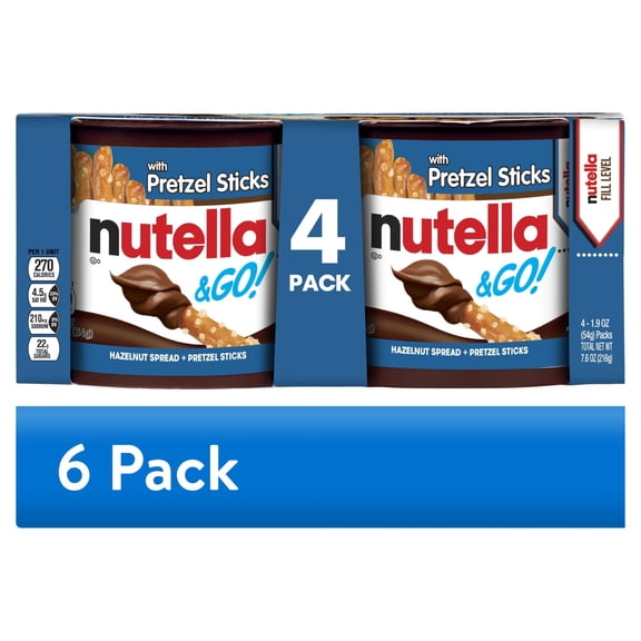 (6 pack) Nutella & GO! Chocolate Hazelnut Spread with Cocoa + Pretzel Sticks, 4 Snack Packs, 1.9 oz Each