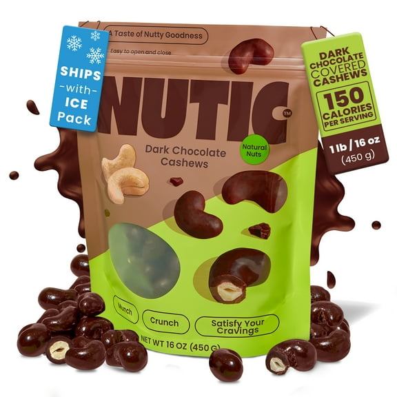Nutic Dark Chocolate Covered Cashews - 1 Lb, Irresistibly Rich Dark Chocolate Coating, Perfect Holiday Treats & Snacks, Made in the USA - (Pack of 1)