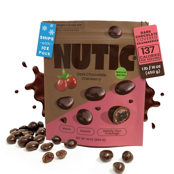 Nutic Dark Chocolate Covered Cranberries - 1LB, Luscious Treats for Snacking & Gifting, Tempting Chocolate-Engulfed Fruit for Holidays and Everyday Treats - Made in the USA - (Pack of 1)