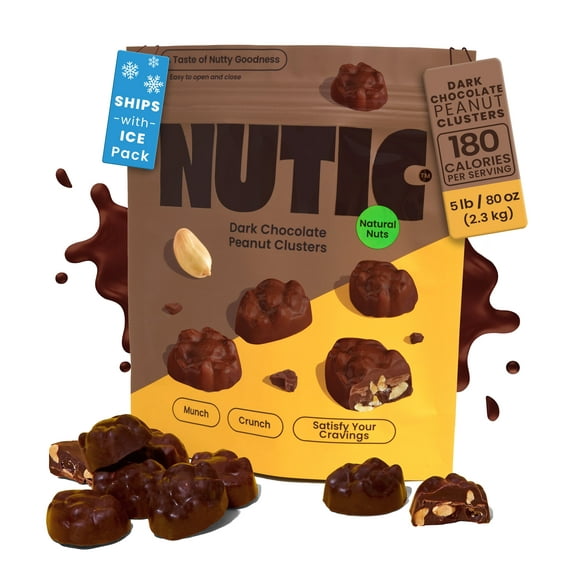 Nutic Dark Chocolate Peanut Clusters - 5LB, Decadent Snacking & Gift-Ready Treats, Chocolate-Covered Nuts Delight, Made in the USA - (Pack of 1)