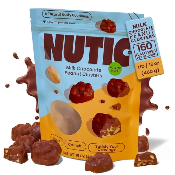Nutic Gourmet Milk Chocolate BCF26 Peanut Clusters - 1 lb, Crunchy Peanuts in Velvety, Ideal Snacks & Gifts, Chocolate Covered Peanut Delight, Made in the USA - Pack of 1