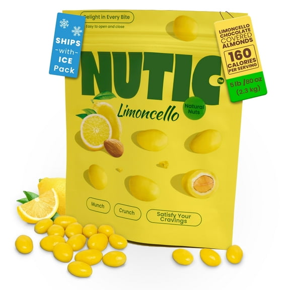 Nutic Lemoncello Chocolate Covered Almonds - 5 Lb. Roasted Almond in White Chocolate & Lemon Creme Candy. Citrus Bliss Flavors for Perfect Snacks & Gifts, Made in USA - (Pack of 1)