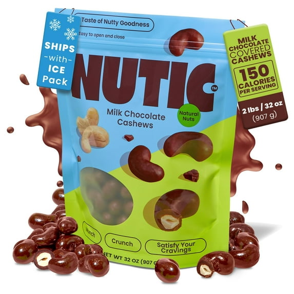 Nutic Milk Chocolate Covered Cashews - 2LB, Creamy Delights for Snacking & Gifting, Irresistible Chocolate-Covered Nuts for Holidays and Everyday Indulgence - Made in the USA - (Pack of 1)