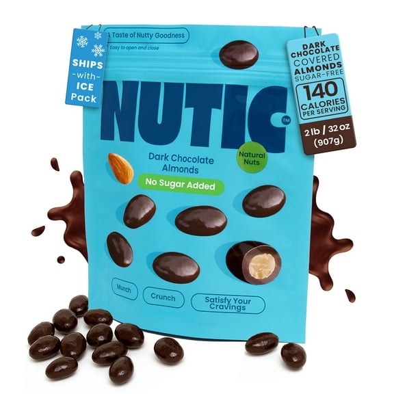 Nutic Sugar-Free Dark Chocolate Almonds - 2 Lb. Keto-Friendly, No Sugar, Gluten-Free, Vegan, Health-Conscious Individuals & Low Carb Diets. Ideal for Gifting, Made in USA - (Pack of 1)