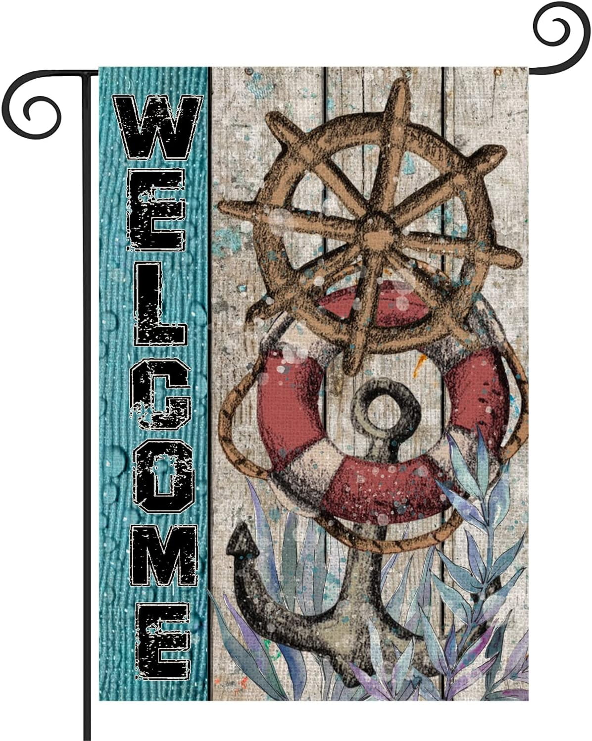 Nutical Anchor Rudder Welcome Garden Flag Double Sided for Outside ...