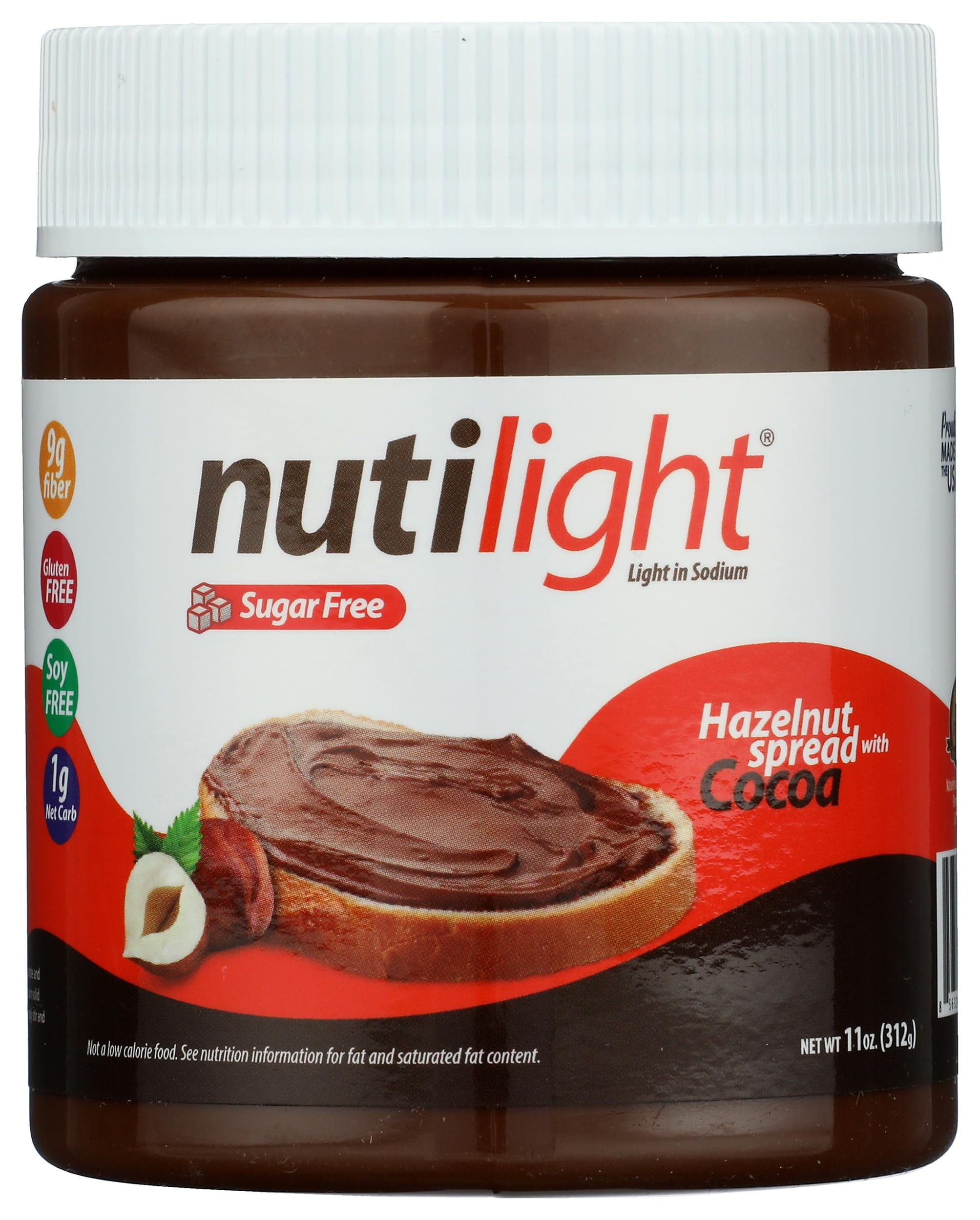 Nutilight, Sugar Free/No sugar SSF20 Added, Hazelnut Spread, Keto and Diabetic Friendly, Low Net Carb, Non-GMO, Naturally Sweetened with Stevia. (2 Jars, 11 oz, Dark Hazelnut)
